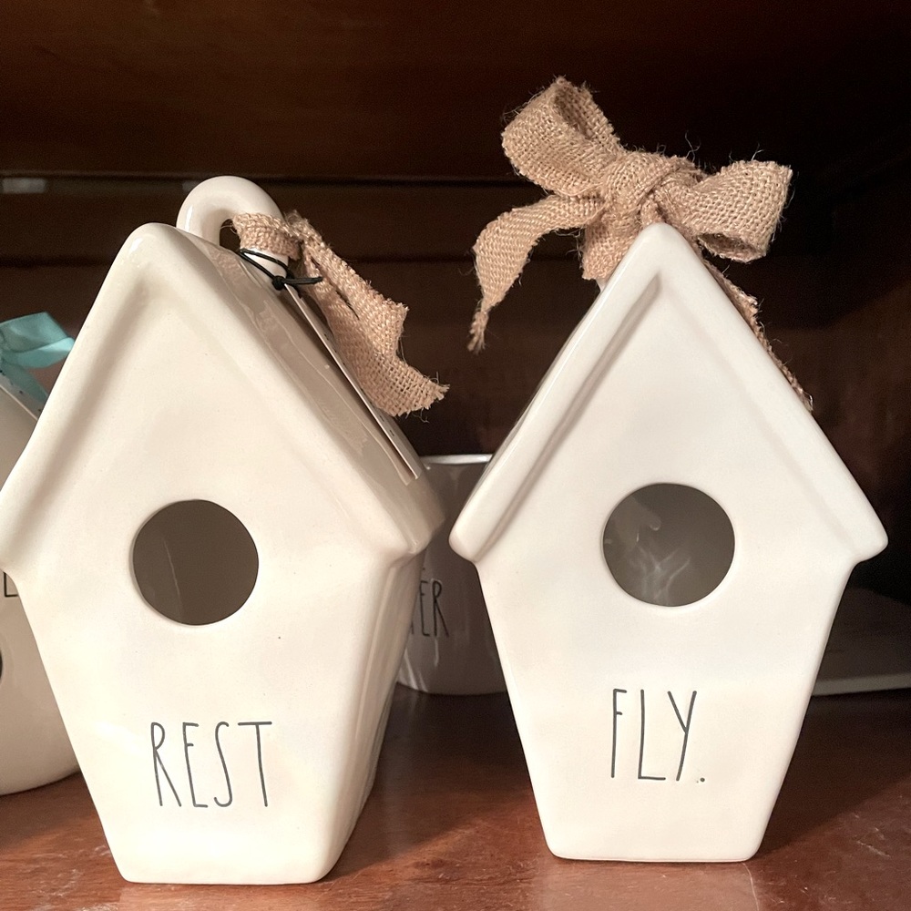2 Rae Dunn birdhouses Rest and Fly brand new